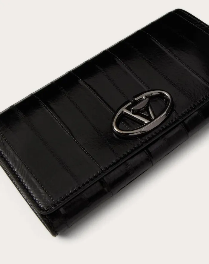 Valentino Wallets And Small Leather Goods Woman Vlogo The Bold Edition Eel Skin Wallet With Shoulder Strap For Woman In Black Black Valentino Wallets And Small Leather Goods Woman Vlogo The Bold Edition Eel Skin Wallet With Shoulder Strap For Woman In Black Black