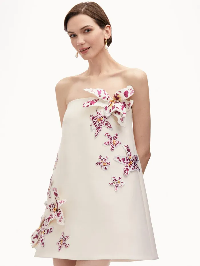 Watercolor Orchid Cocktail Dress Ivory Women Oscar De La Renta Dresses Watercolor Orchid Cocktail Dress Ivory Women Oscar De La Renta Dresses