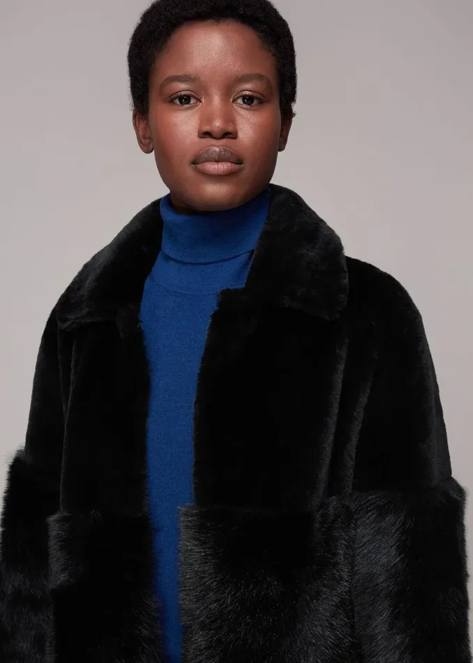 Whistles Coats and Jackets Black Cossma Shearling Longline Coat 8211 Women