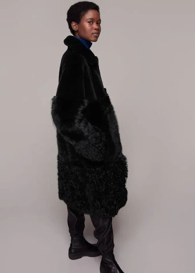 Whistles Coats and Jackets Black Cossma Shearling Longline Coat 8211 Women