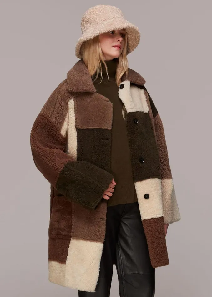 Whistles Coats and Jackets Brown Reversible Patchwork Coat 8211 Women