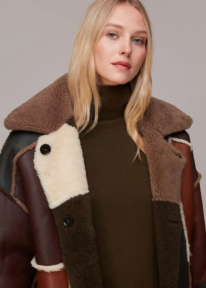 Whistles Coats and Jackets Brown Reversible Patchwork Coat 8211 Women
