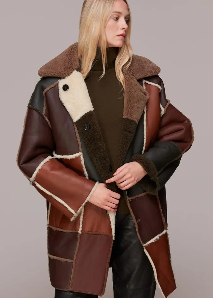 Whistles Coats and Jackets Brown Reversible Patchwork Coat 8211 Women