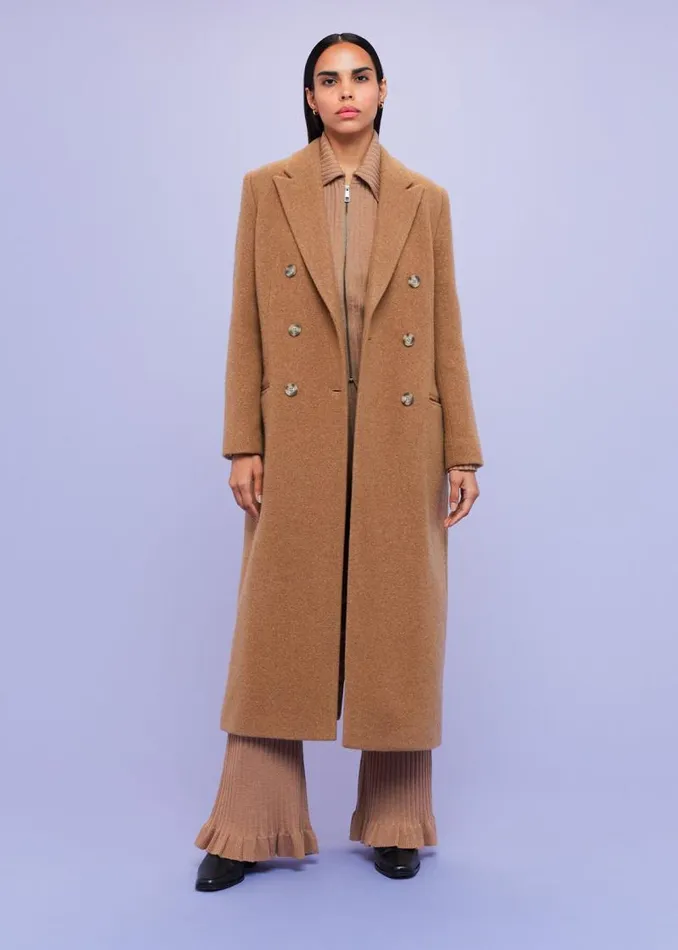 Whistles Coats and Jackets Camel Textured Wool Blend Coat 8211 Women