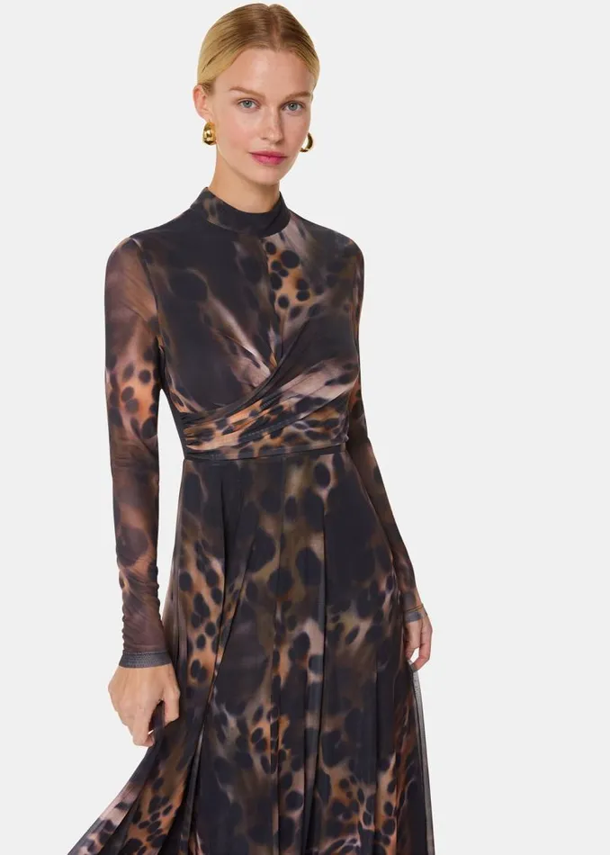 Whistles Dresses Misty Leopard Mesh Dress 8211 Women