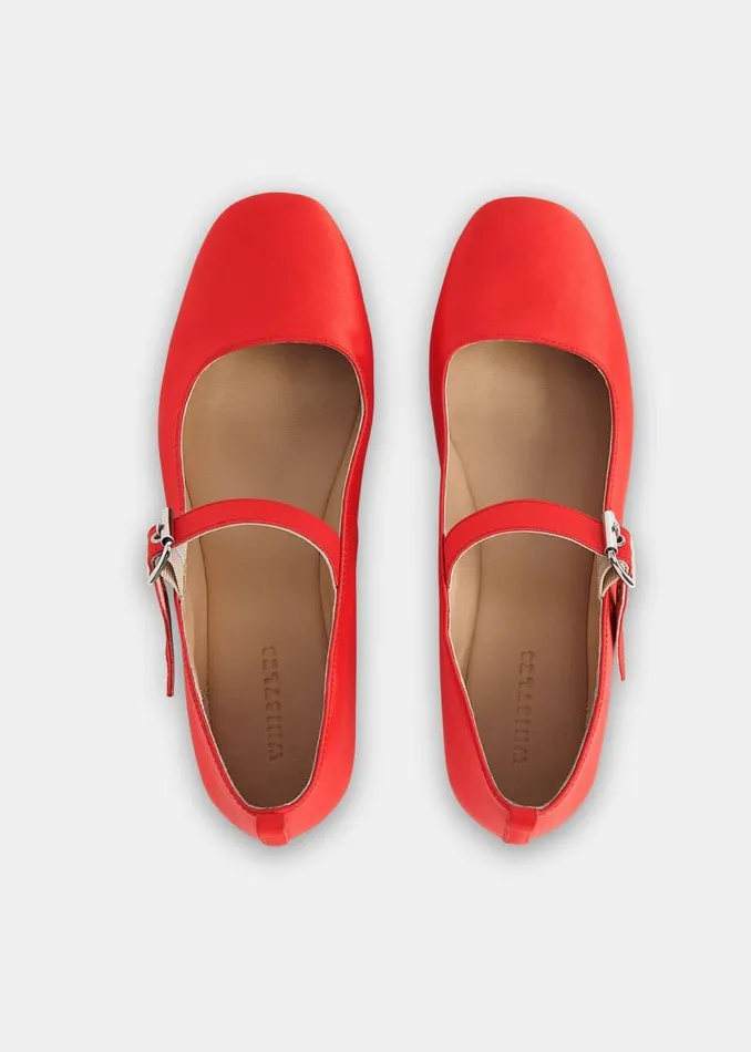 Whistles Flat Shoes Red Elba Satin Ballet Pump 8211 Women