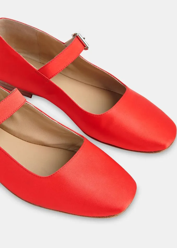 Whistles Flat Shoes Red Elba Satin Ballet Pump 8211 Women