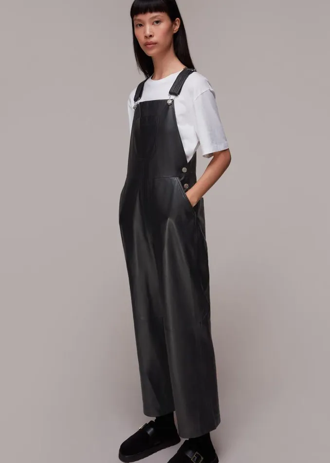 Whistles Jumpsuits Black Peyton Leather Dungarees 8211 Women