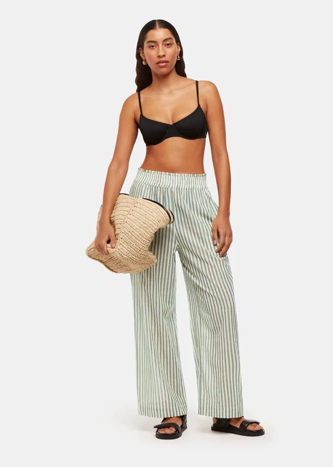 Whistles Pants Green Stripe Beach Pants 8211 Women
