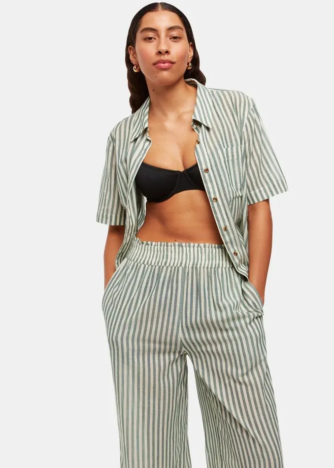 Whistles Pants Green Stripe Beach Pants 8211 Women