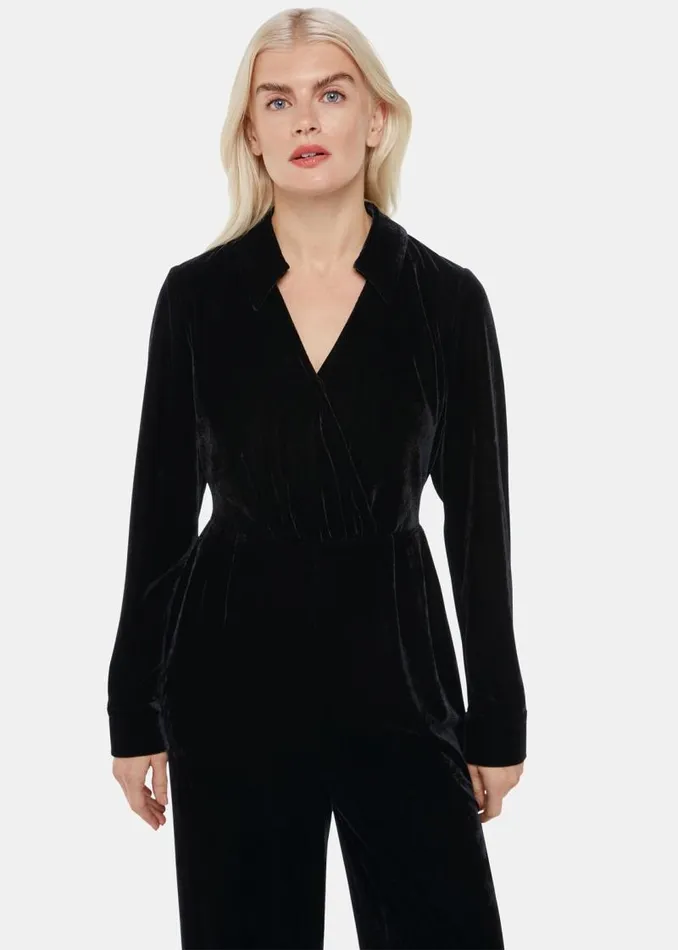 Whistles Petite Dresses and Jumpsuits Black Petite Wrap Velvet Jumpsuit 8211 Women