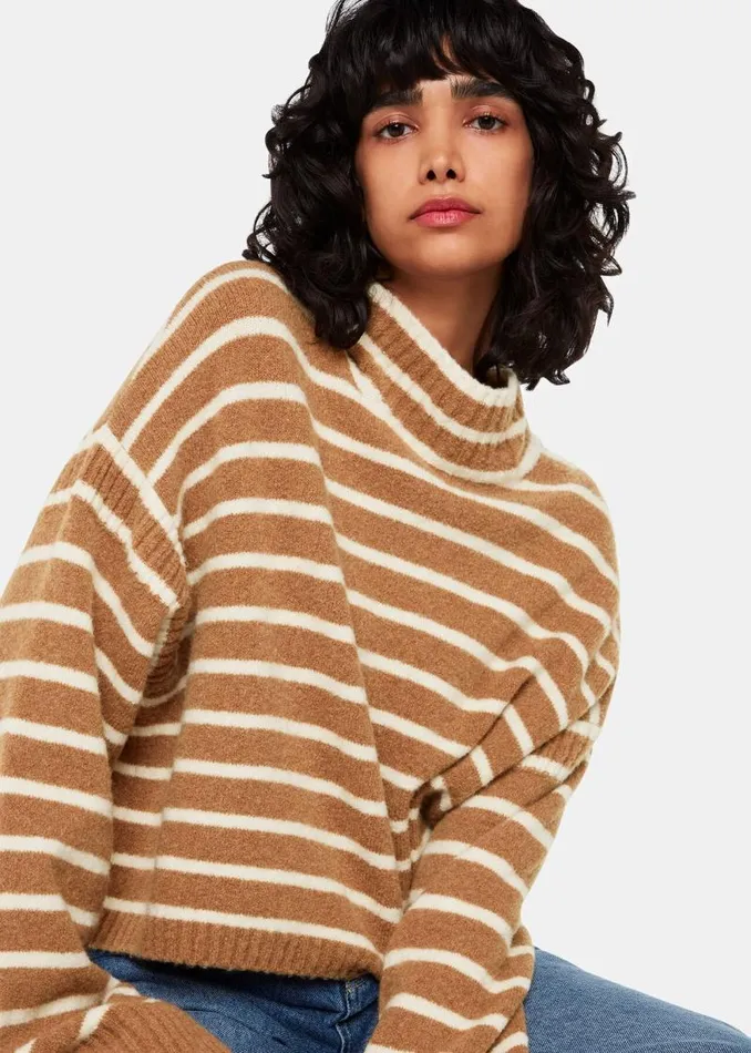 Whistles Sweaters and Cashmere Cream Stripe Rib Detail Mock Neck 8211 Women