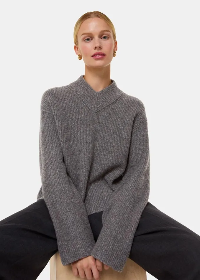 Whistles Sweaters and Cashmere Grey V Neck Wool Mix Sweater 8211 Women