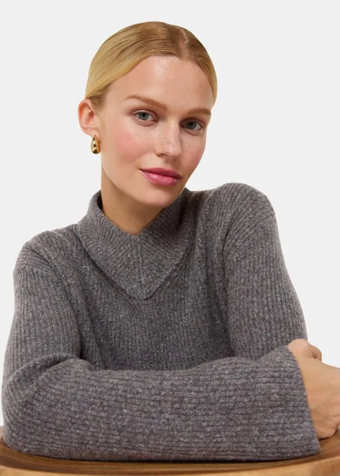Whistles Sweaters and Cashmere Grey V Neck Wool Mix Sweater 8211 Women