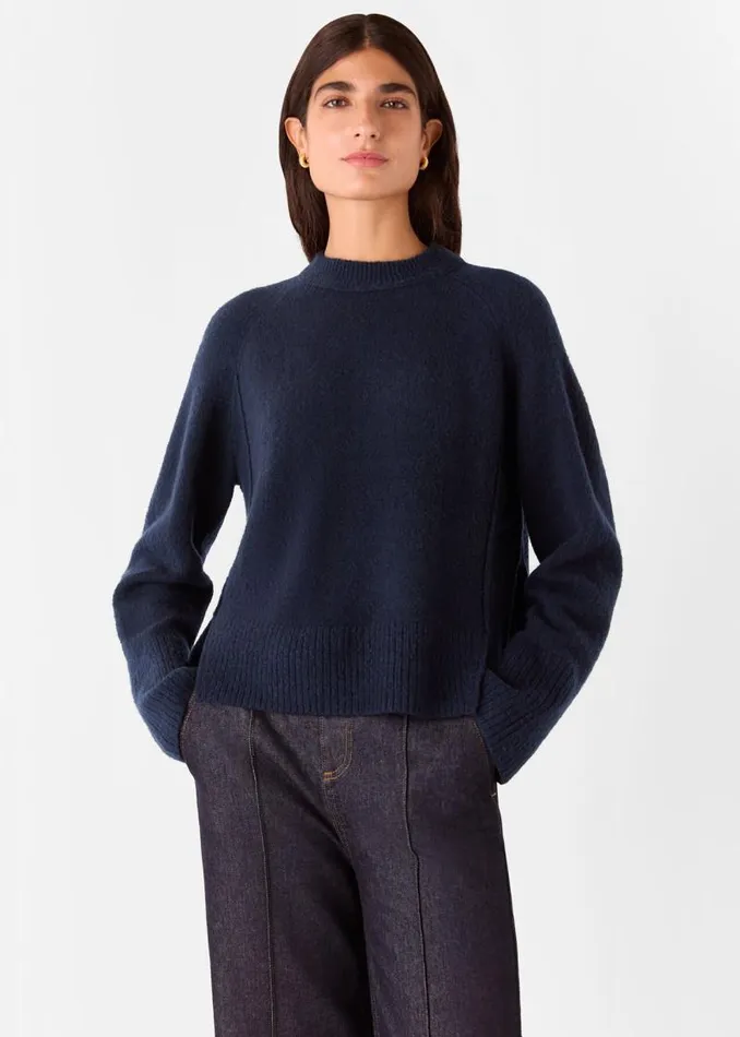 Whistles Sweaters and Cashmere Navy Wool Mix Side Split Knit 8211 Women