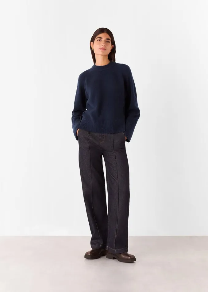 Whistles Sweaters and Cashmere Navy Wool Mix Side Split Knit 8211 Women