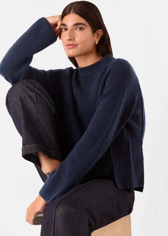 Whistles Sweaters and Cashmere Navy Wool Mix Side Split Knit 8211 Women