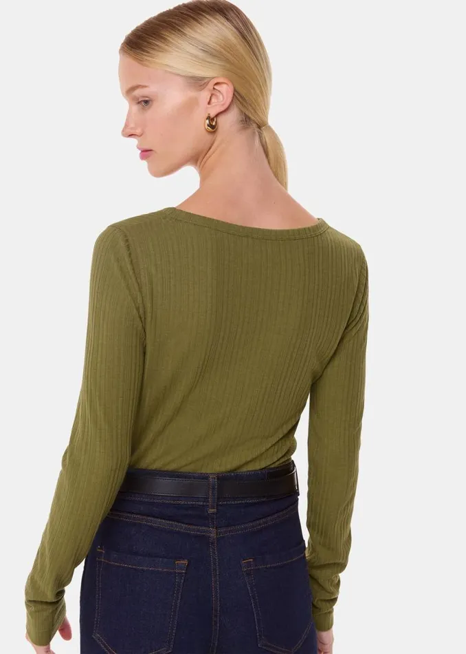 Whistles Tops Olive Diagonal Rib V Neck Top 8211 Women