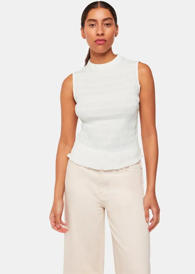 Whistles Tops White Plisse Sleeveless Top 8211 Women