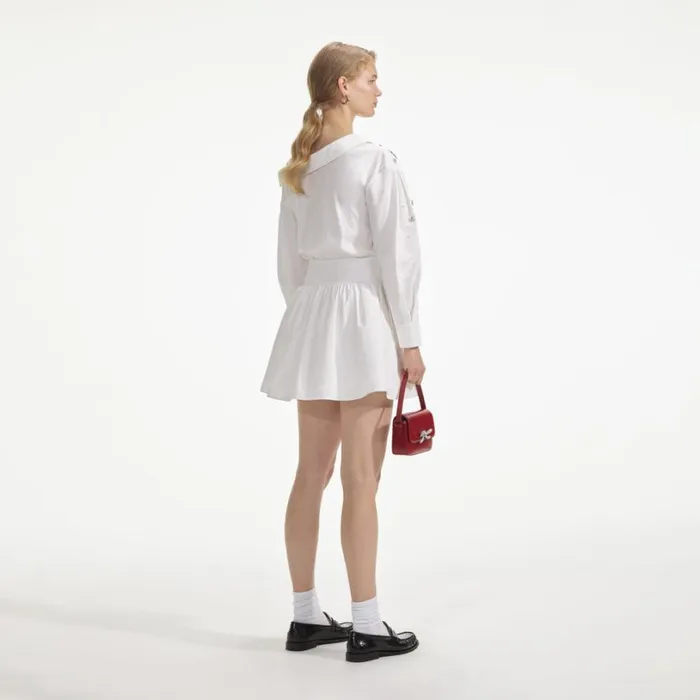 White Cotton Embellished Mini Dress Women Self Portrait Dresses White Cotton Embellished Mini Dress Women Self Portrait Dresses