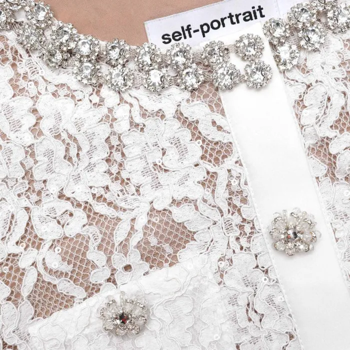 White Lace Embellished Midi Dress Women Self Portrait Dresses White Lace Embellished Midi Dress Women Self Portrait Dresses