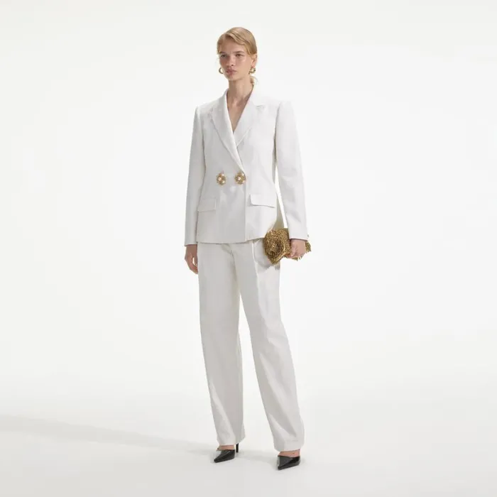 White Linen Blazer Women Self Portrait Outerwear White Linen Blazer Women Self Portrait Outerwear