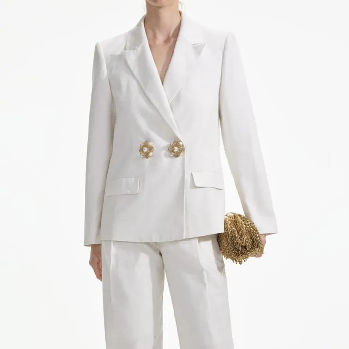 White Linen Blazer Women Self Portrait Outerwear White Linen Blazer Women Self Portrait Outerwear