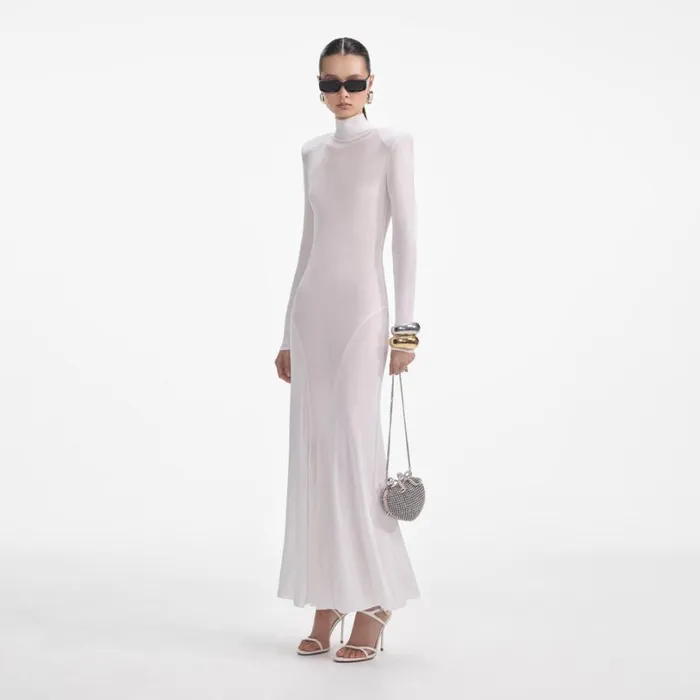 White Viscose Knit Maxi Dress Women Self Portrait Dresses White Viscose Knit Maxi Dress Women Self Portrait Dresses