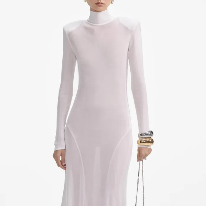 White Viscose Knit Maxi Dress Women Self Portrait Dresses White Viscose Knit Maxi Dress Women Self Portrait Dresses