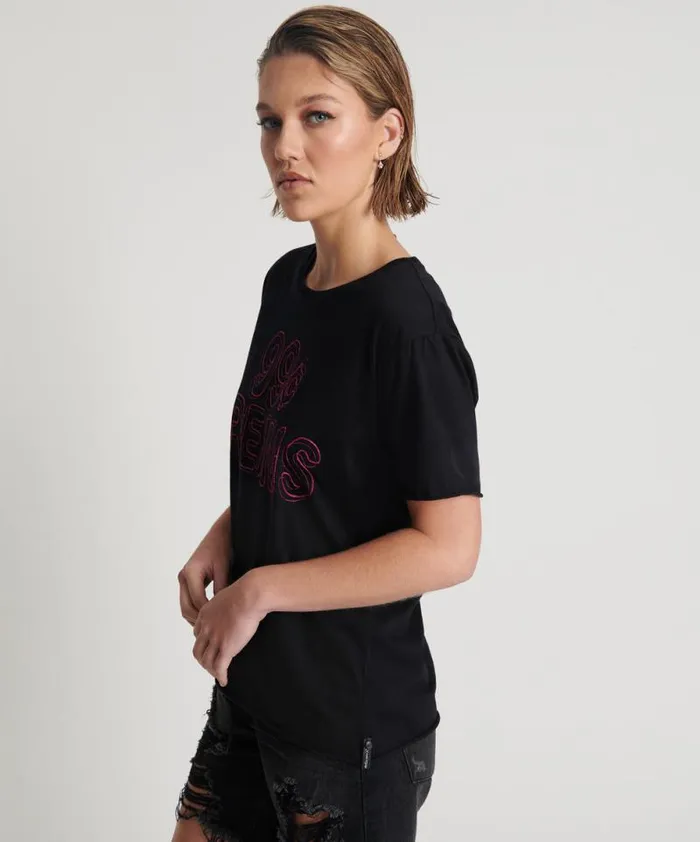 Women 99 CENT DREAMS ORGANIC EMBROIDERED TEE One Teaspoon Basic Tees Women 99 CENT DREAMS ORGANIC EMBROIDERED TEE One Teaspoon Basic Tees