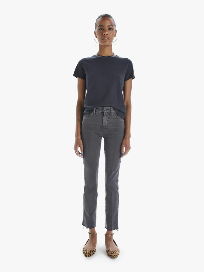 Women Ankle Mother Denim High Waisted Rascal Ankle Fray Charcoal