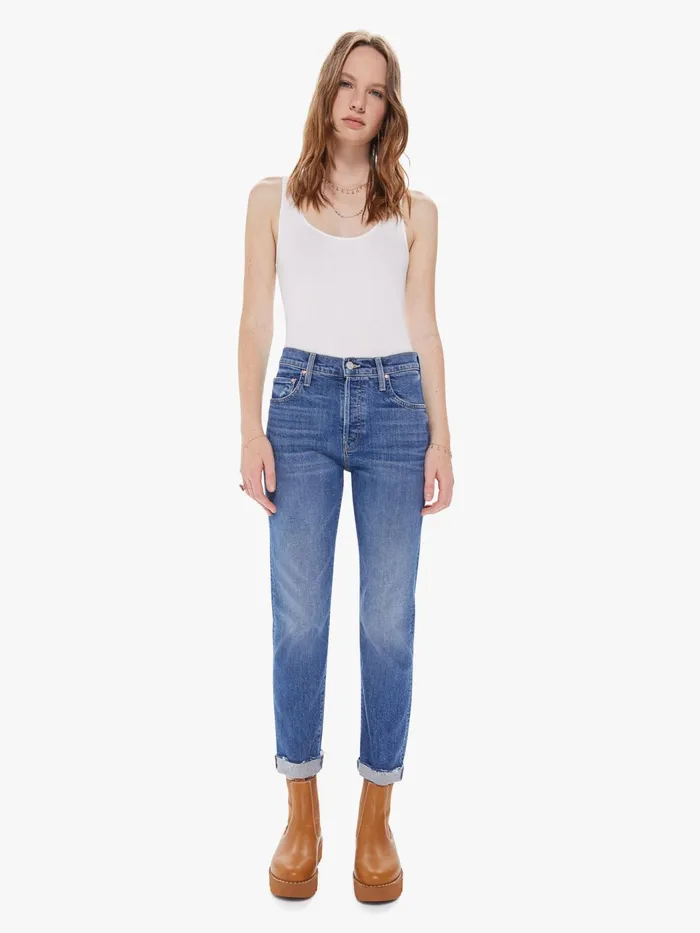 Women Ankle Mother Denim The Scrapper Cuff Ankle Fray Medium Blue