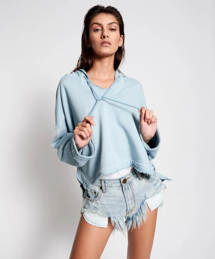 Women ASH BLUE CROPPED HOODY One Teaspoon Hoodies And Sweats Women ASH BLUE CROPPED HOODY One Teaspoon Hoodies And Sweats