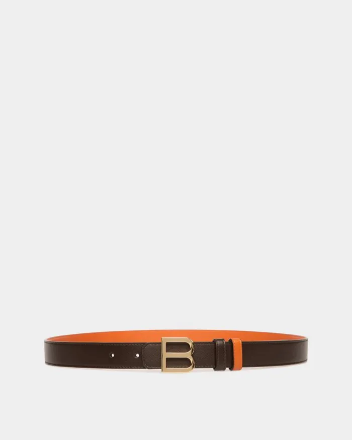 Women Bally Belts B Twist 25mm Reversible Belt In Ebano And Koi Orange Leather Multicolor
