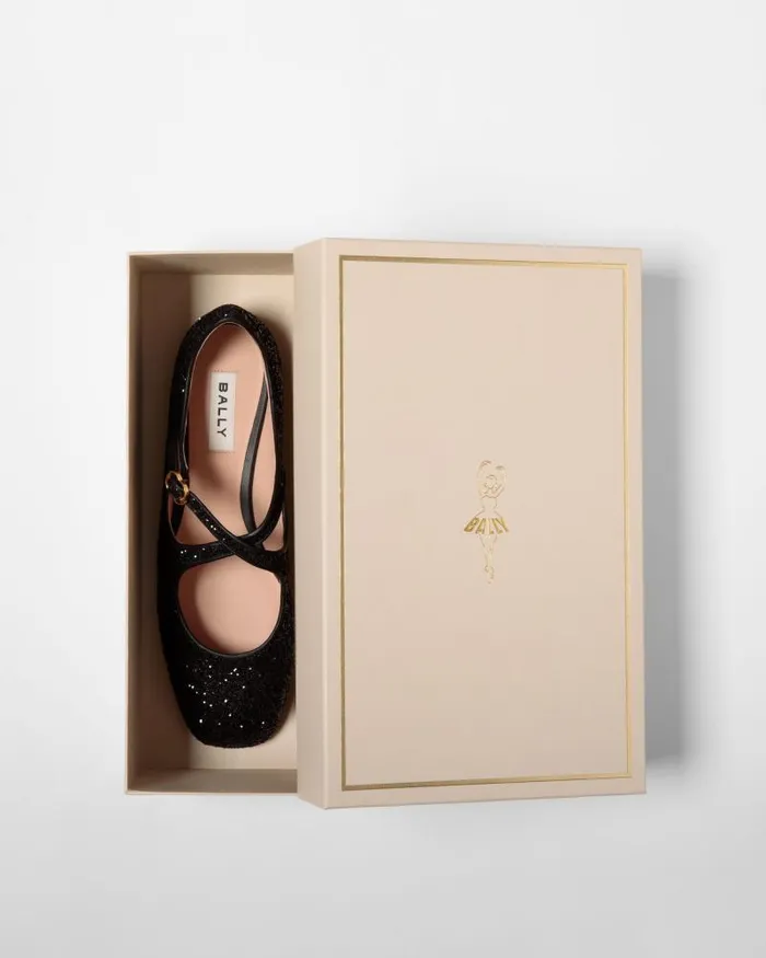 Women Bally Flats and Moccasins Ballyrina Flat In Black Glitter Black Women Bally Flats and Moccasins Ballyrina Flat In Black Glitter Black
