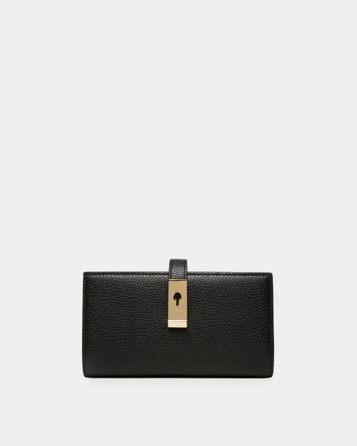 Women Bally Wallets and Card Holders Lock Me Long Wallet In Black Grained Leather Black