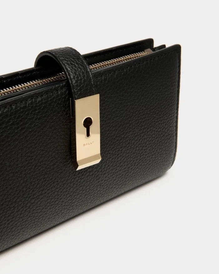 Women Bally Wallets and Card Holders Lock Me Long Wallet In Black Grained Leather Black Women Bally Wallets and Card Holders Lock Me Long Wallet In Black Grained Leather Black