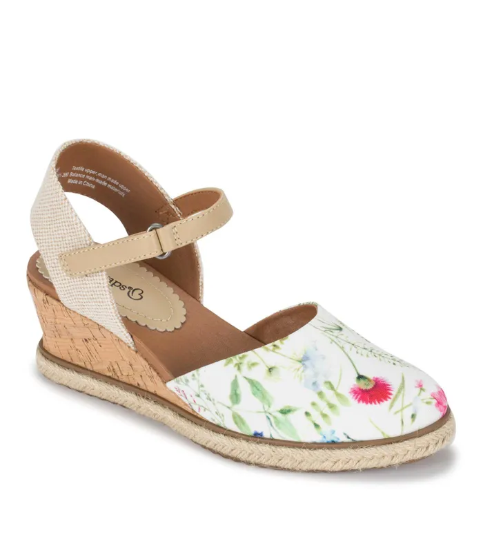 Women Baretraps Wedge Sandals Ocean Closed Toe Wedge Sandal White Multi Flower Canvas