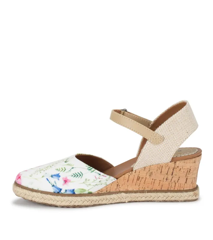 Women Baretraps Wedge Sandals Ocean Closed Toe Wedge Sandal White Multi Flower Canvas
