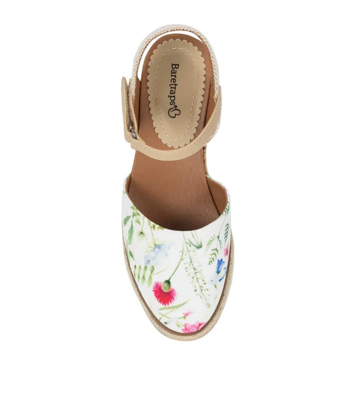 Women Baretraps Wedge Sandals Ocean Closed Toe Wedge Sandal White Multi Flower Canvas