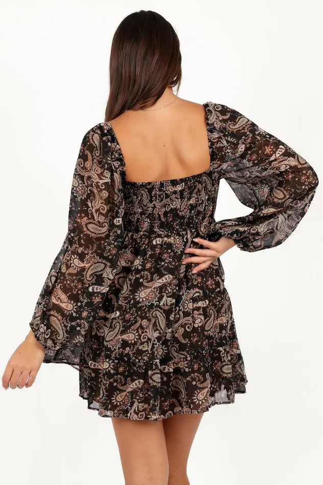 Women Bates Long Sleeve Mini Dress Black Multi Long Sleeve Dresses Petal and Pup
