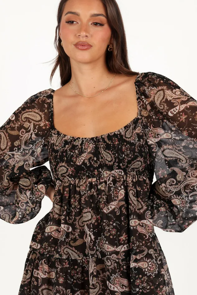 Women Bates Long Sleeve Mini Dress Black Multi Long Sleeve Dresses Petal and Pup