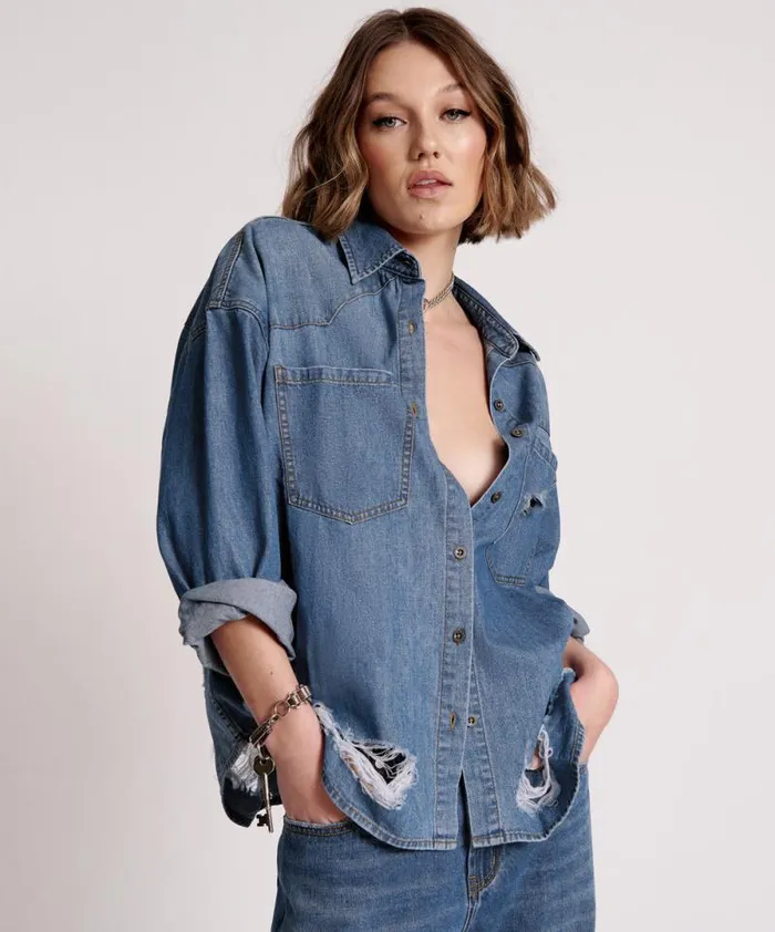 Women BAY BLUE OVERSIZED REVOLVER SHIRT One Teaspoon Denim Shirts Women BAY BLUE OVERSIZED REVOLVER SHIRT One Teaspoon Denim Shirts