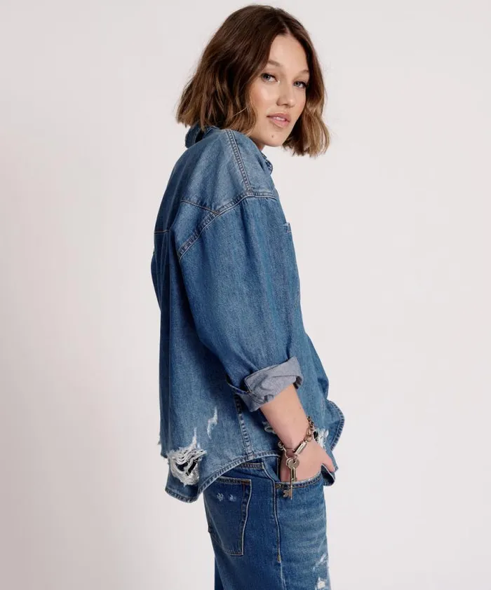 Women BAY BLUE OVERSIZED REVOLVER SHIRT One Teaspoon Denim Shirts Women BAY BLUE OVERSIZED REVOLVER SHIRT One Teaspoon Denim Shirts