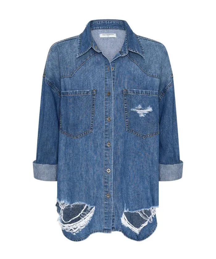 Women BAY BLUE OVERSIZED REVOLVER SHIRT One Teaspoon Denim Shirts Women BAY BLUE OVERSIZED REVOLVER SHIRT One Teaspoon Denim Shirts
