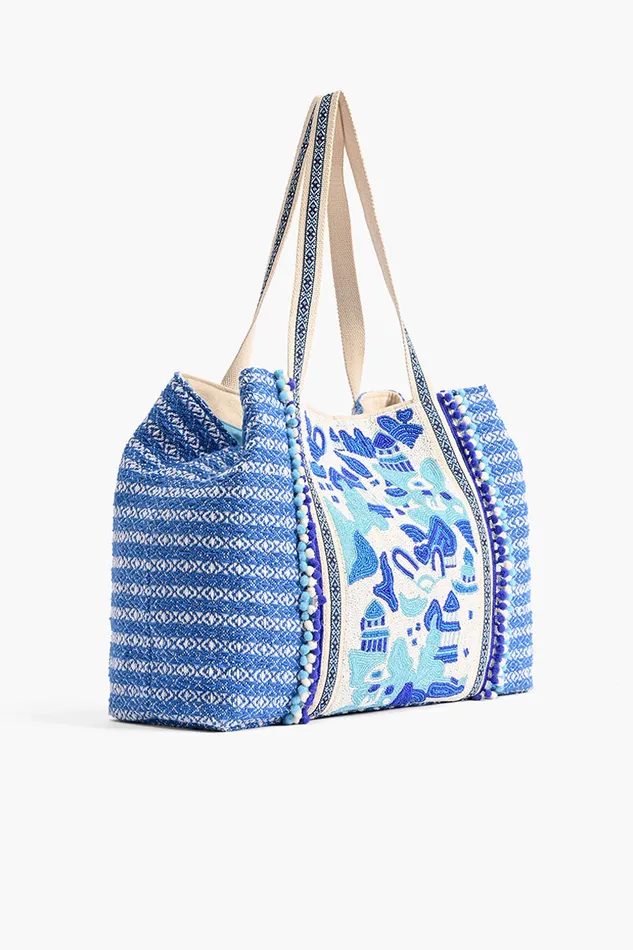 Women Beach Bags America and Beyond Silver Lake Blue Embellished Tote Women Beach Bags America and Beyond Silver Lake Blue Embellished Tote