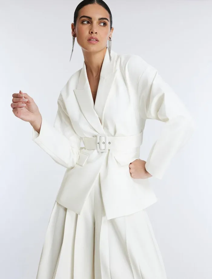 Women Belted Blazer Gardenia BCBG Suiting