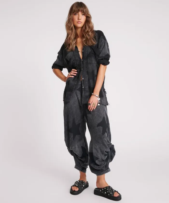 Women BLACK STAR MUSLIN LONGLINE SHIRT One Teaspoon Shirts Women BLACK STAR MUSLIN LONGLINE SHIRT One Teaspoon Shirts