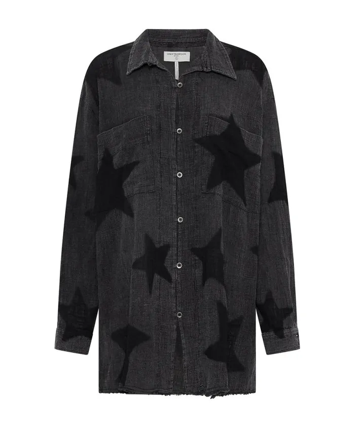 Women BLACK STAR MUSLIN LONGLINE SHIRT One Teaspoon Shirts Women BLACK STAR MUSLIN LONGLINE SHIRT One Teaspoon Shirts
