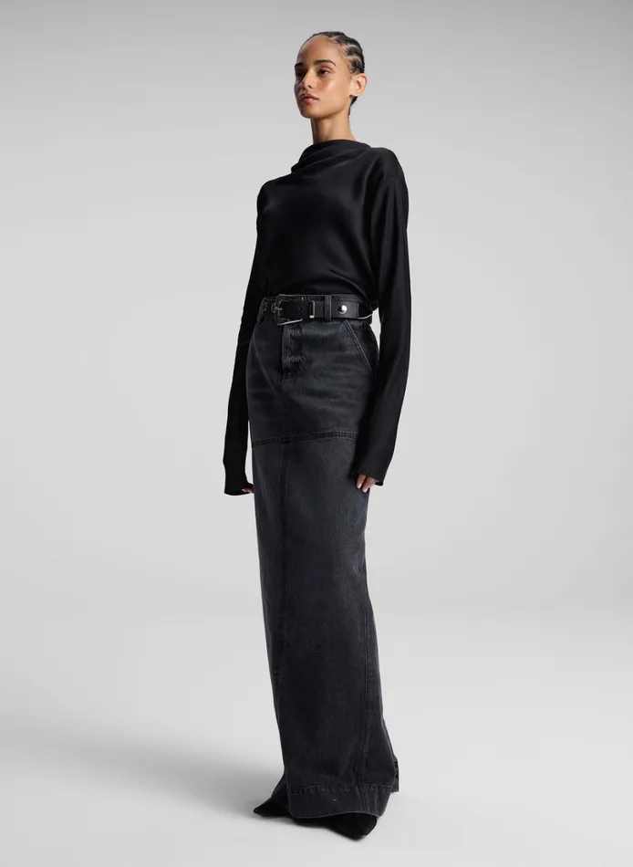 Women Bottoms ALC Hunter Denim Maxi Skirt Washed Black
